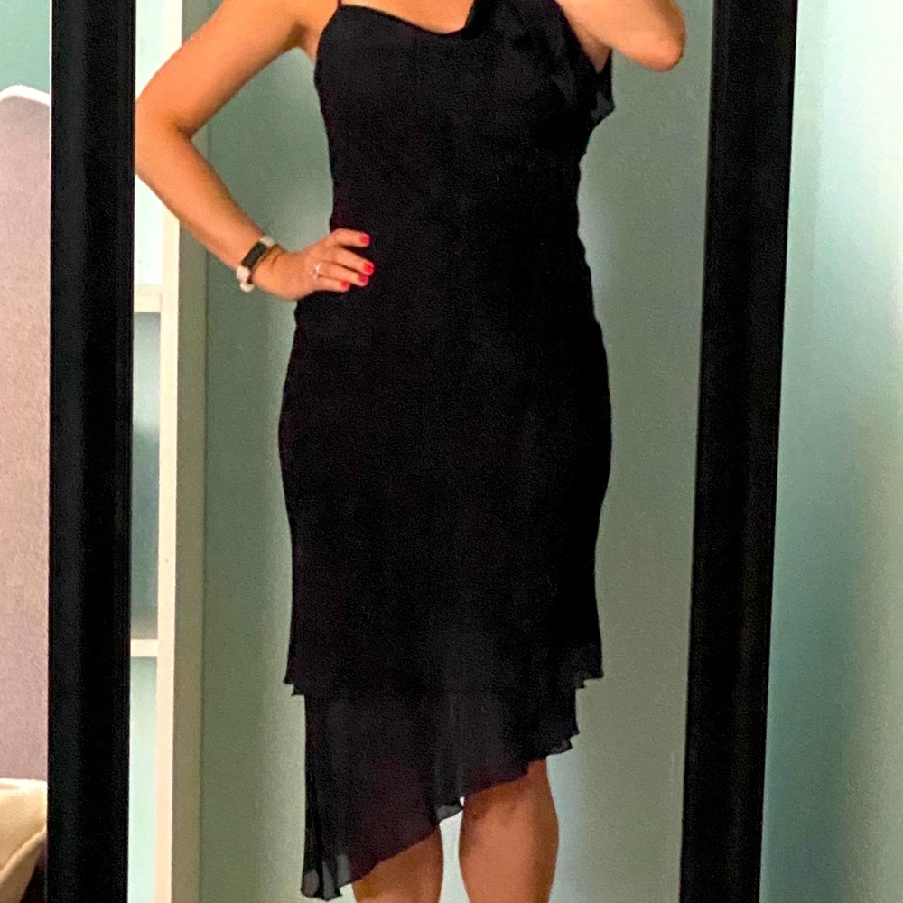 Sheer black asymmetrical midi dress